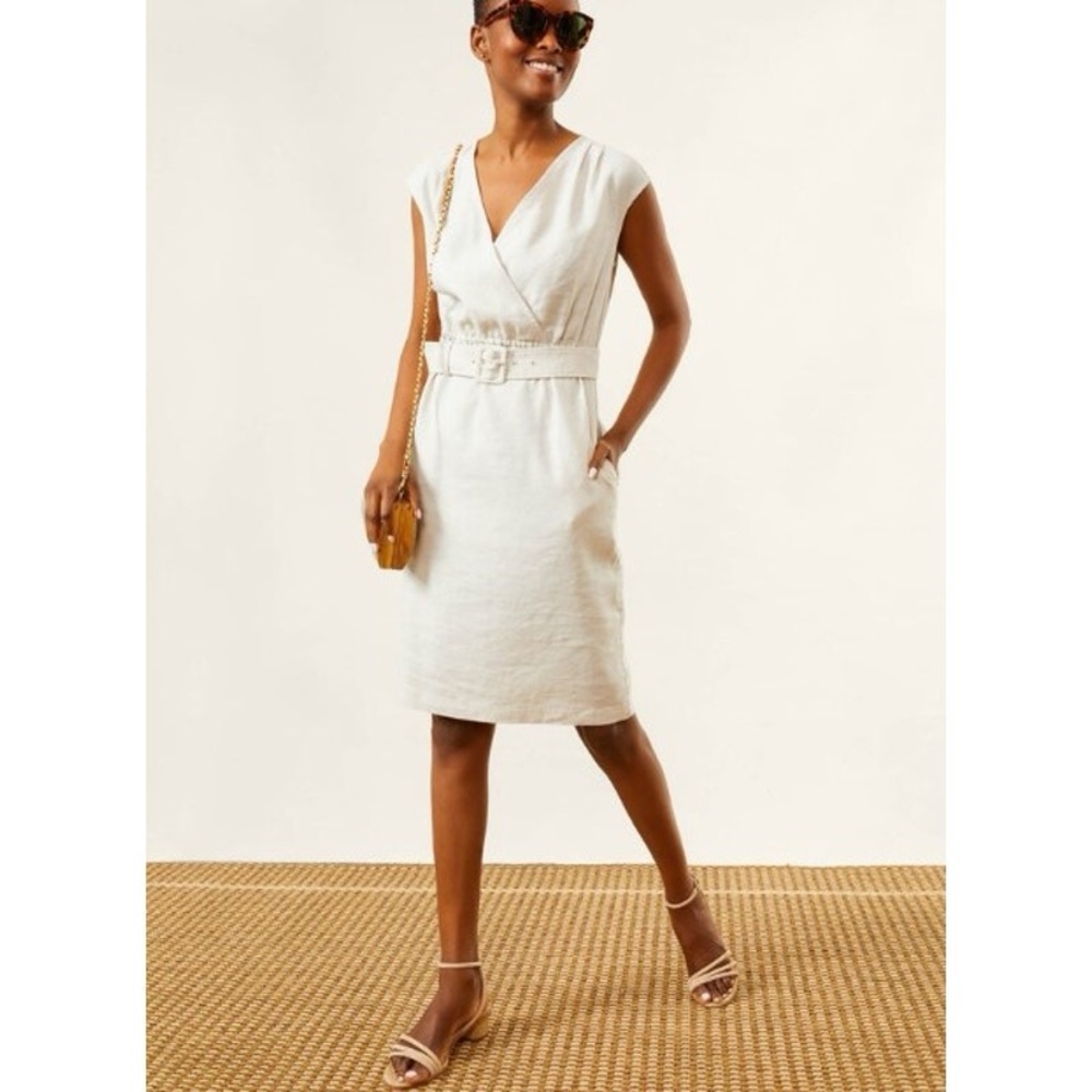 J. McLaughlin Winifred Linen Blend Cap Sleeve Dress in Sand Size XL NWT No Belt